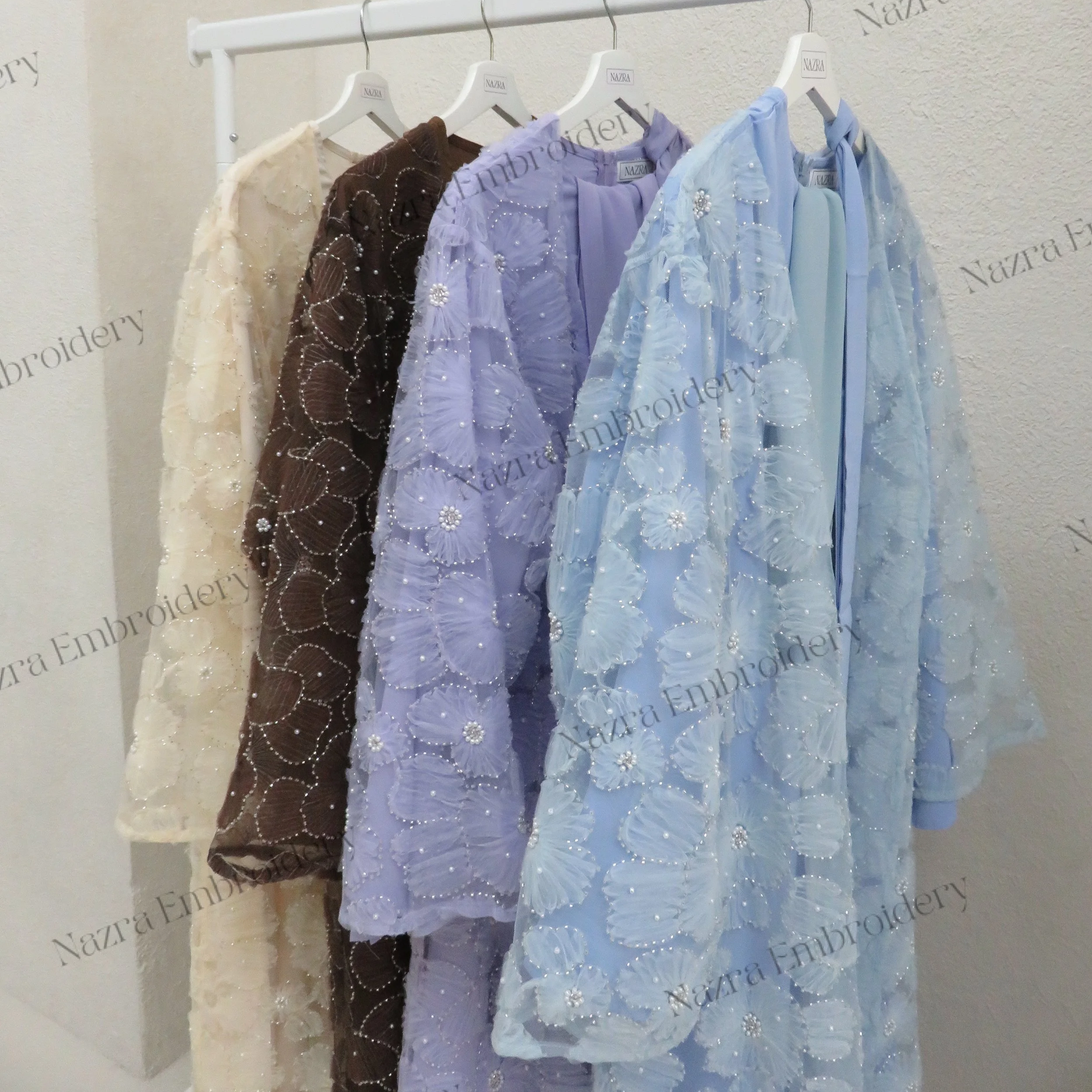 Fancy Floral Lace Detail Abaya 4-Piece Set