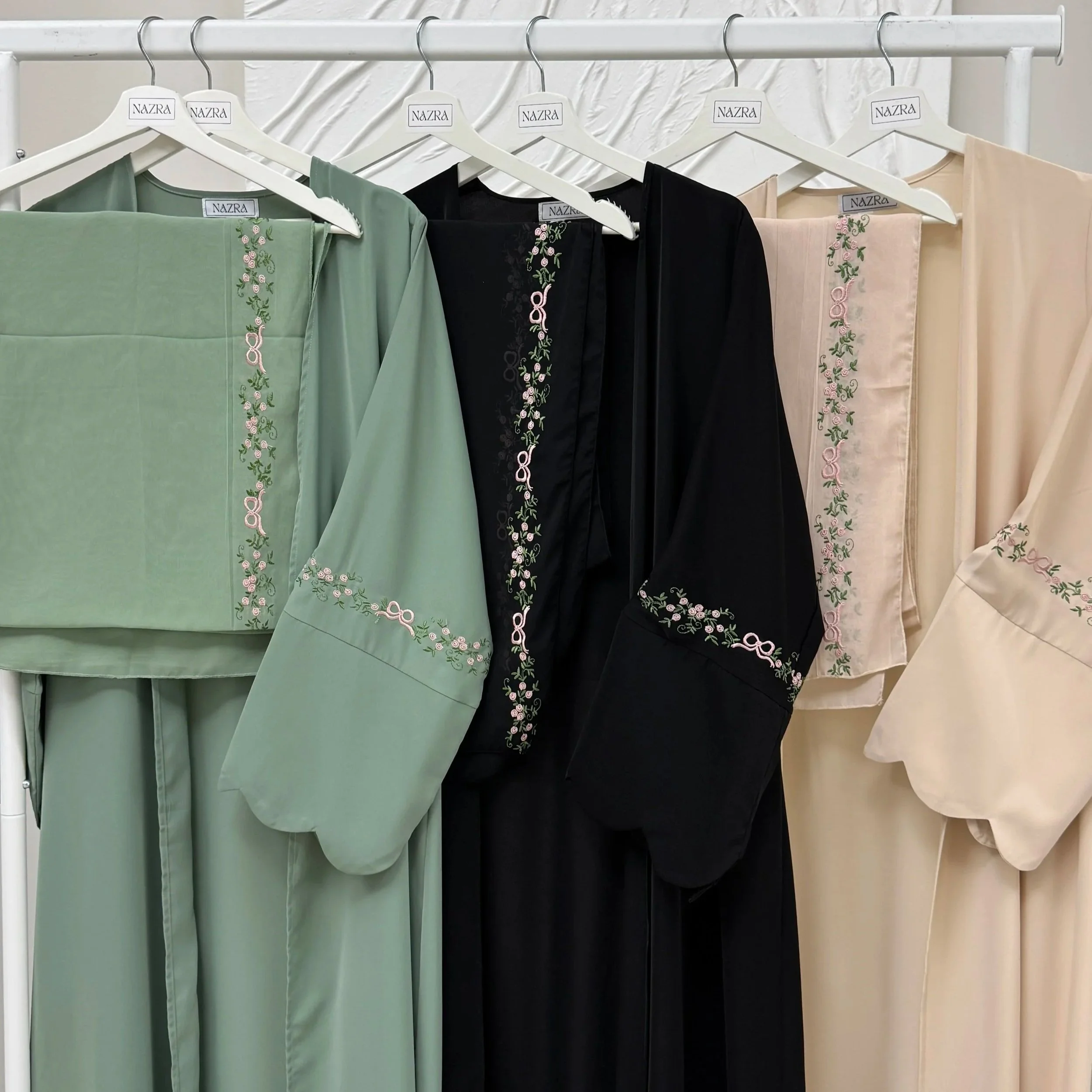 Embroidered Floral Abaya and Hijab 2-Piece Set