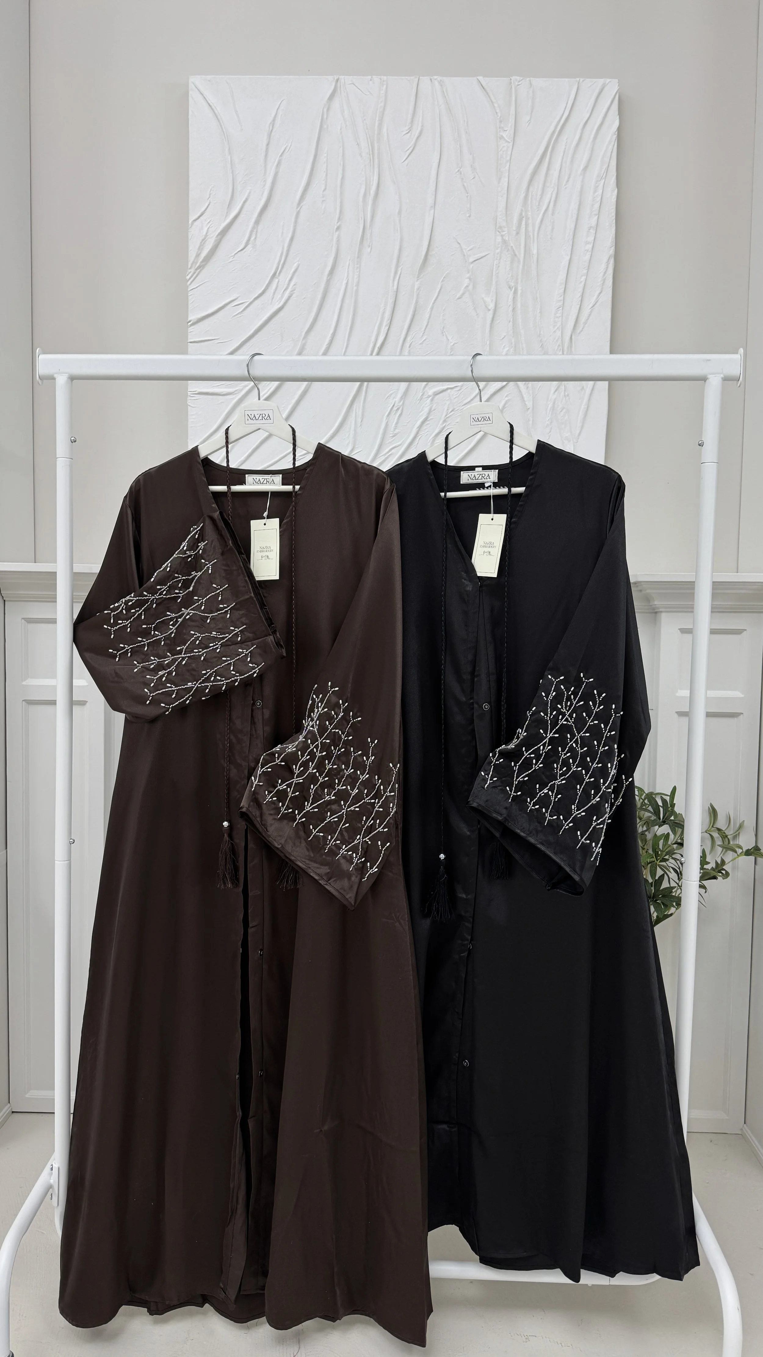 Satin Jewel Sleeve Abaya with Matching Belt