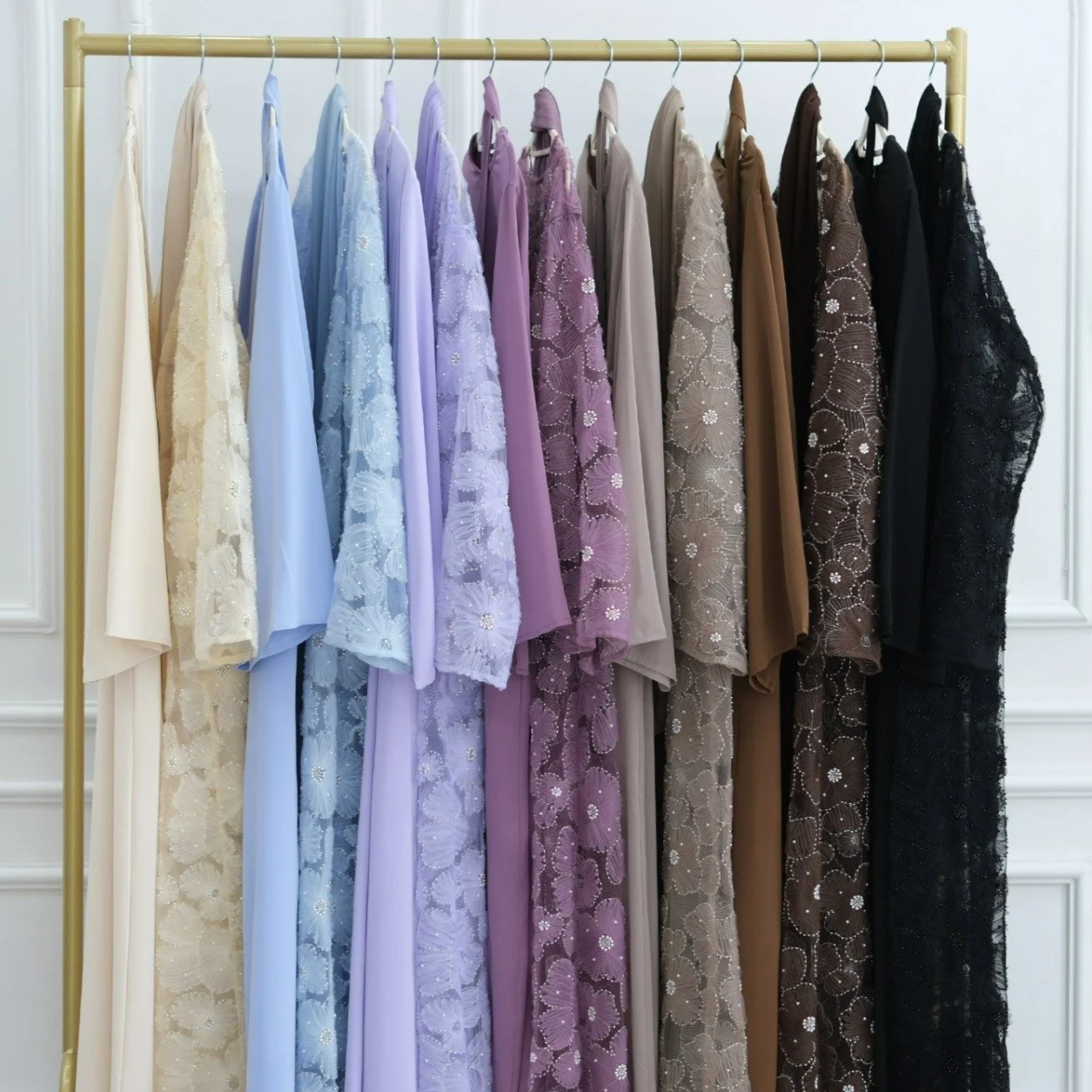 Fancy Floral Lace Detail Abaya 4-Piece Set