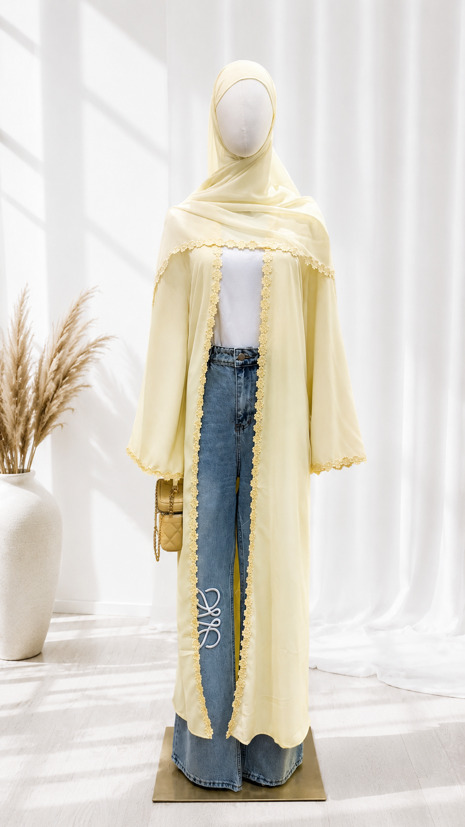 Floral Soleil Lace Embroidery Open Abaya & Hijab