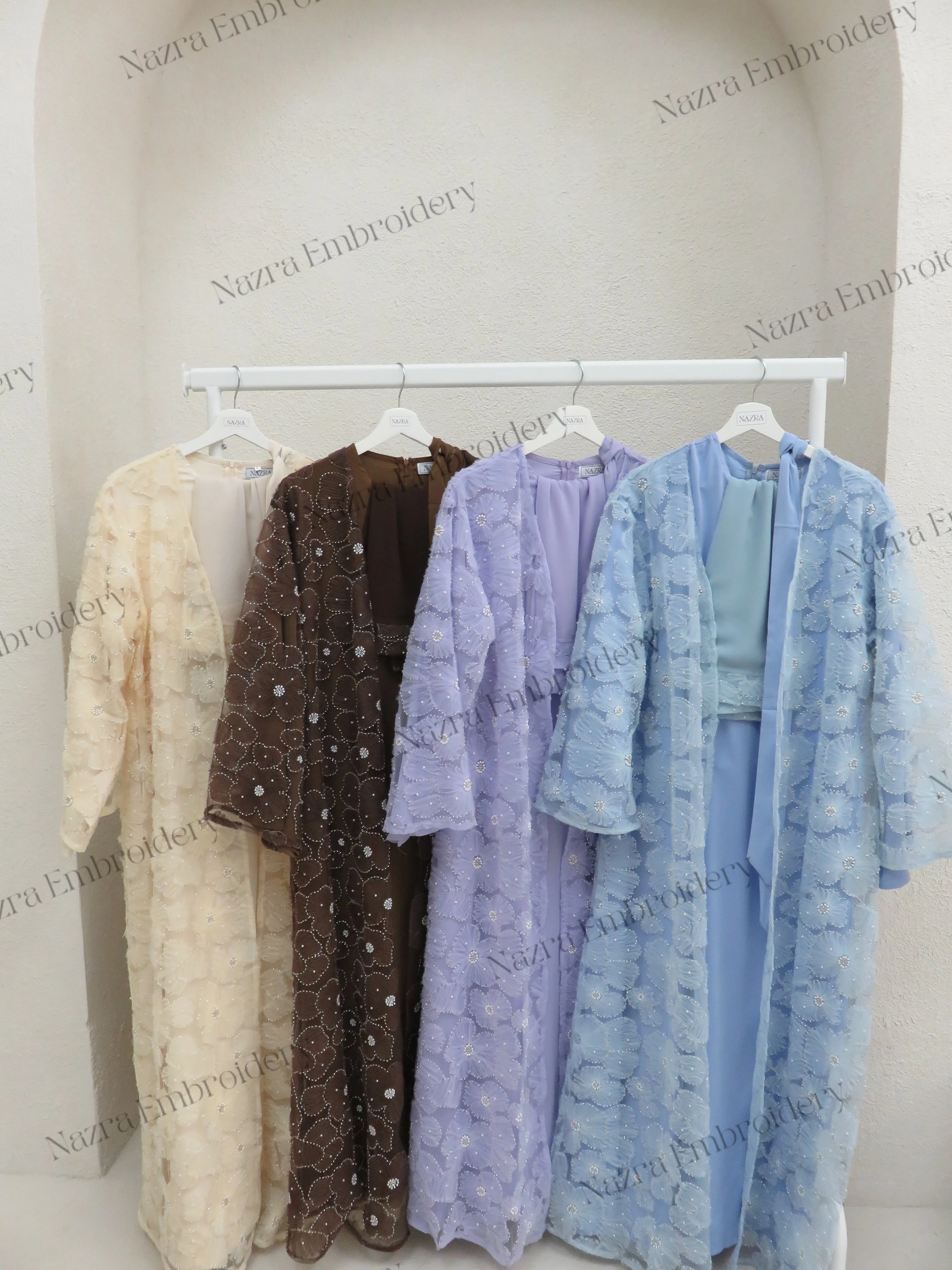 Fancy Floral Lace Detail Abaya 4-Piece Set