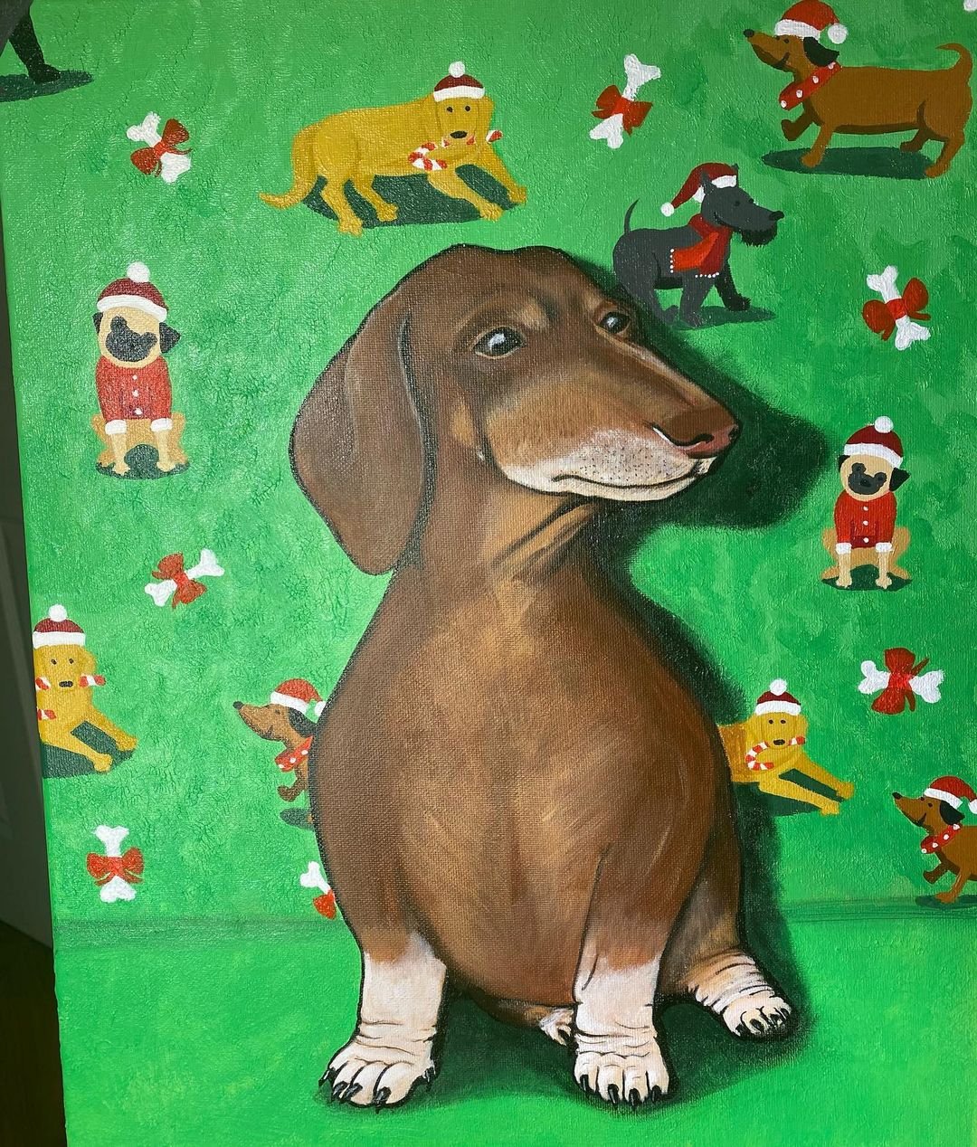 Painting of dog, Junior. Acrylic on canvas.