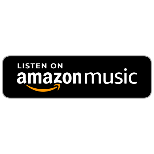 Amazon Music logo with text 'Listen on Amazon Music' in white and orange on a black background.