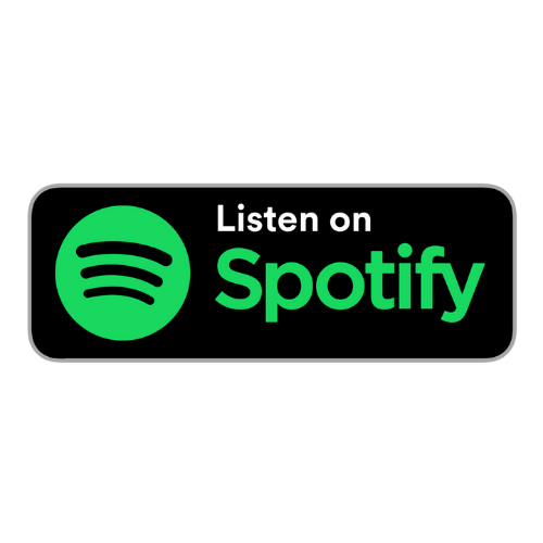 Spotify logo with a green circle and black sound waves, and the text 'Listen on Spotify' in black and green