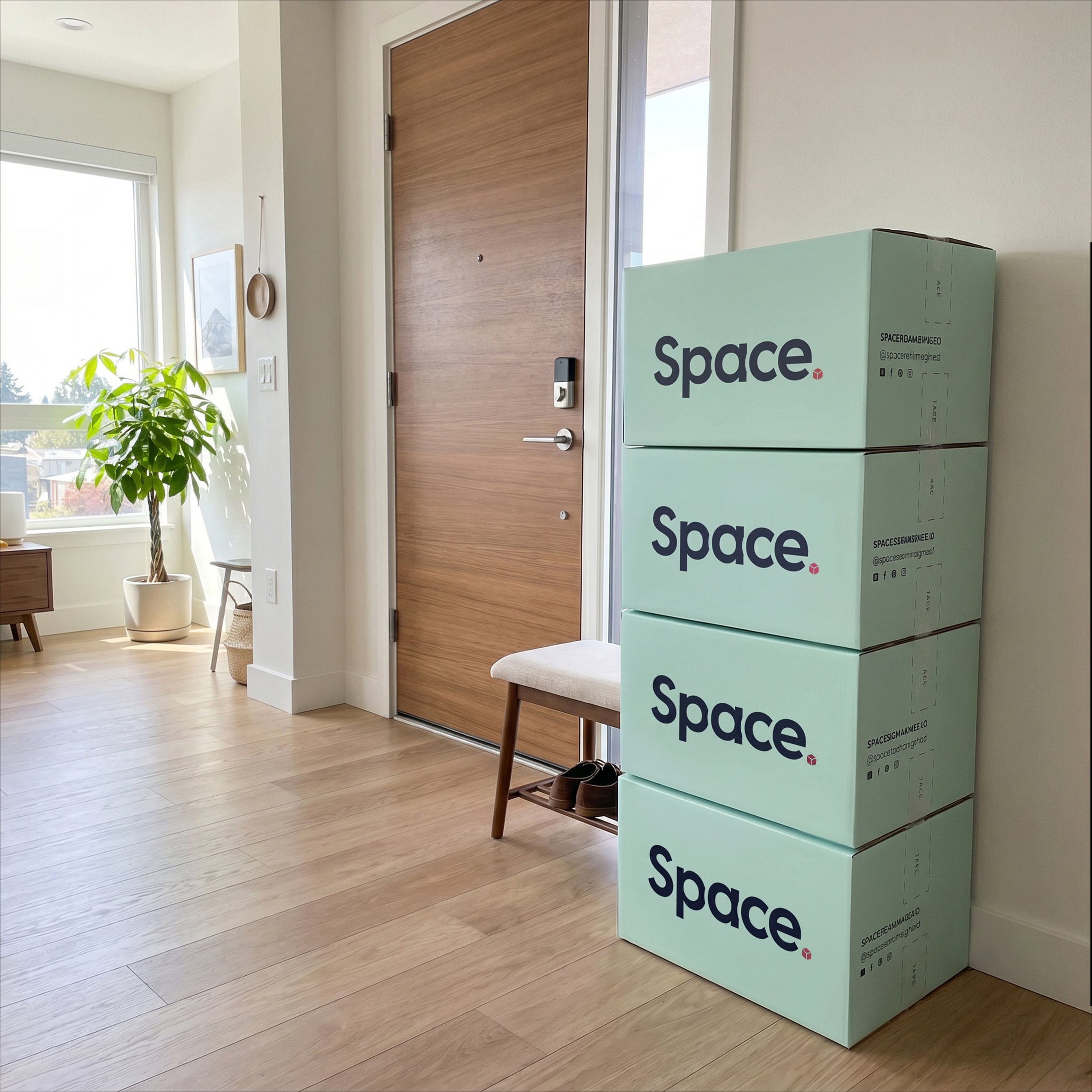 Neatly packed Space Mint storage boxes stand ready for UPS pickup, offering seamless, on-demand storage and retrieval whenever and wherever you need them.
