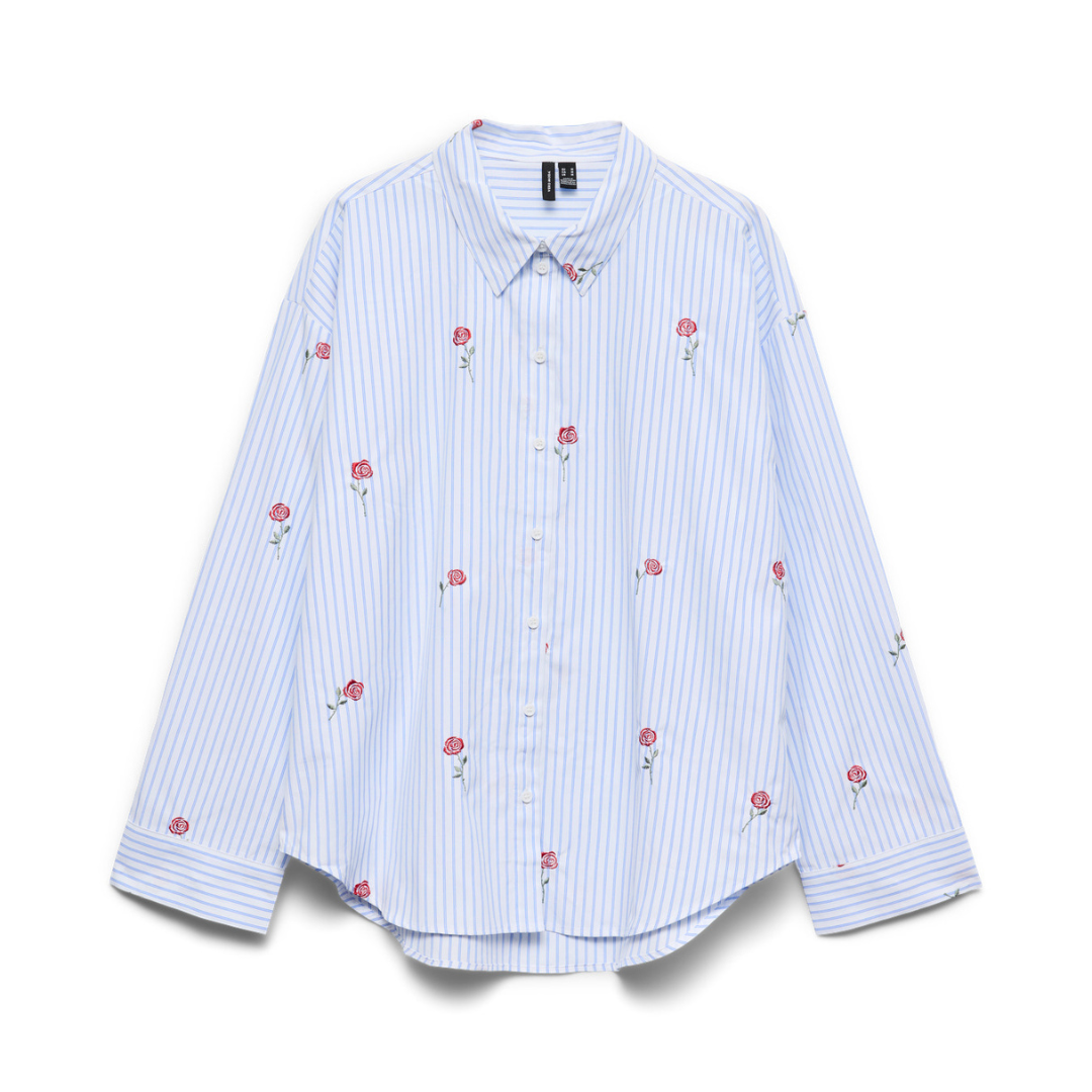 Vero Moda Tira Oversized Striped Embroidered Shirt