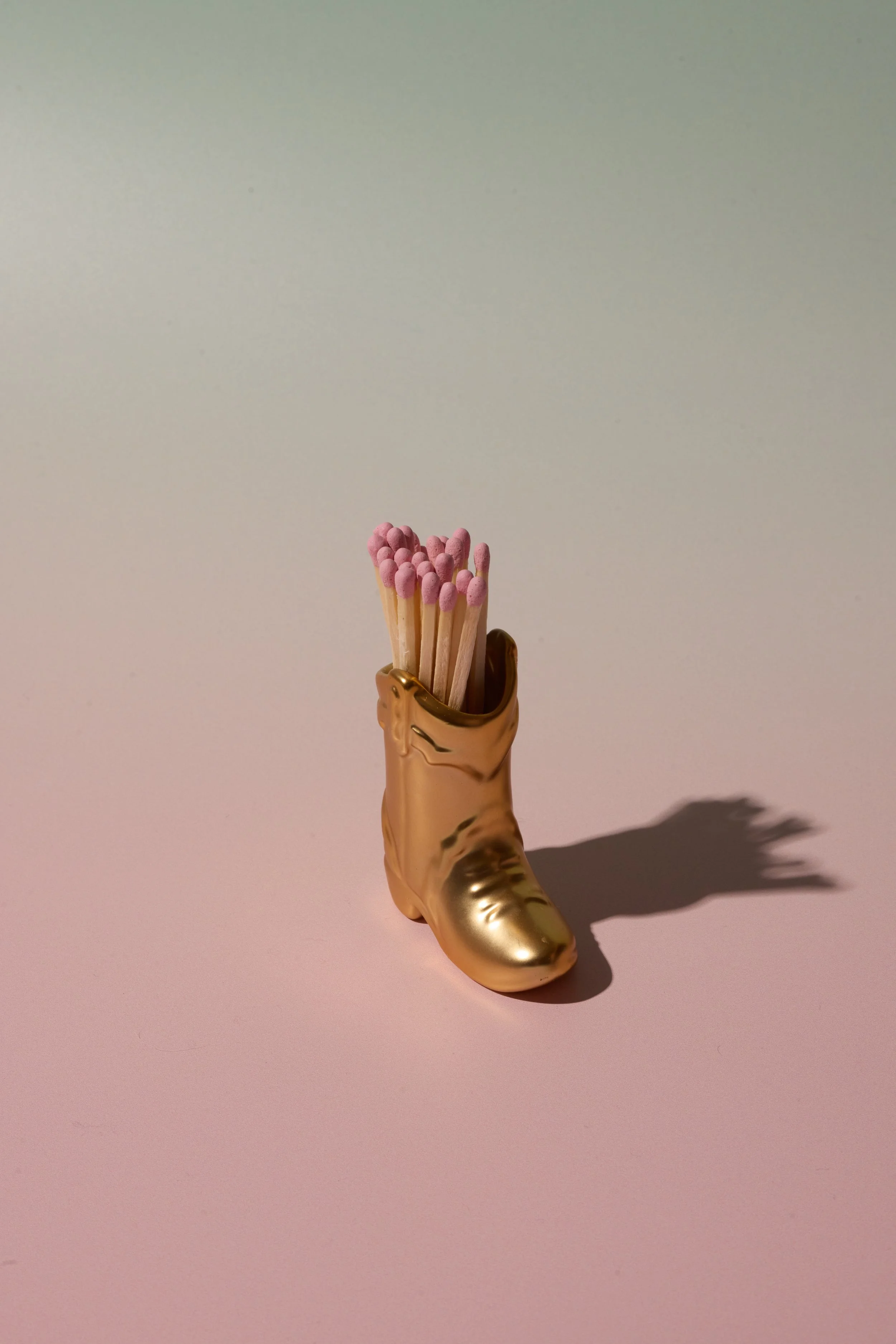 Gold Metallic Finish Vintage Boot Boxed Matches2.jpg