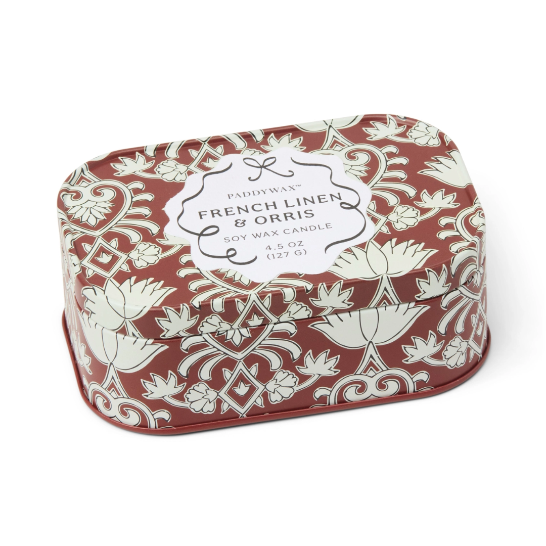 Cherie Printed Tin Candle - Crimson & Cream - French Linen & Orris2.png