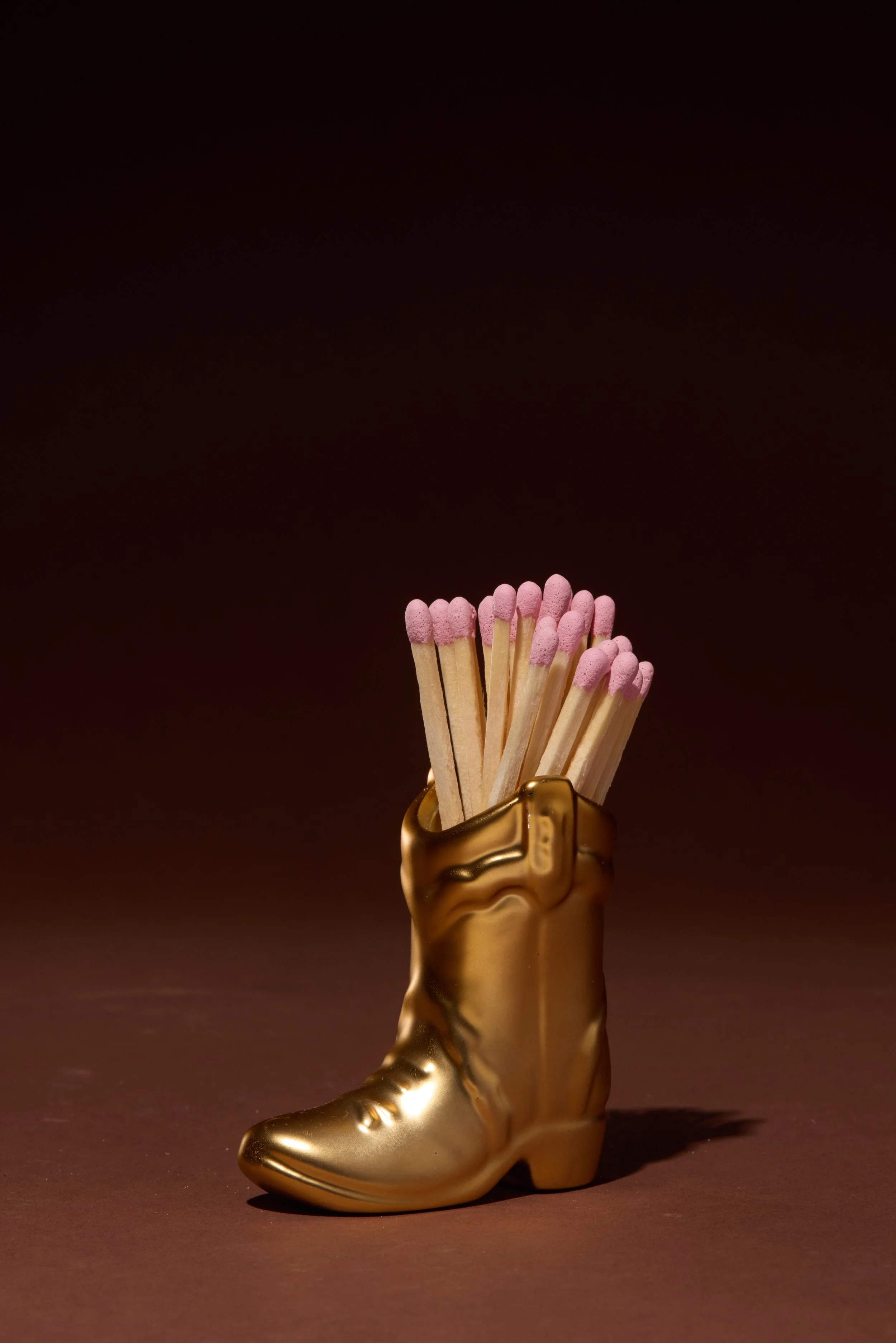 Gold Metallic Finish Vintage Boot Boxed Matches.jpg