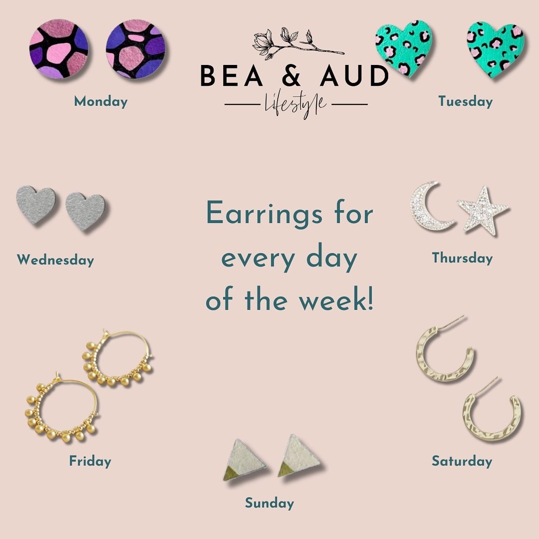 Stylish earrings for every day of the week! 

#style #trends #whattowear #jewellery #earrings #ukmade🇬🇧 #ukbrands #fashion #shopsmall #shoplocal #supportsmallbusiness #smallbusiness #buckinghambusiness #beaandaudstyle