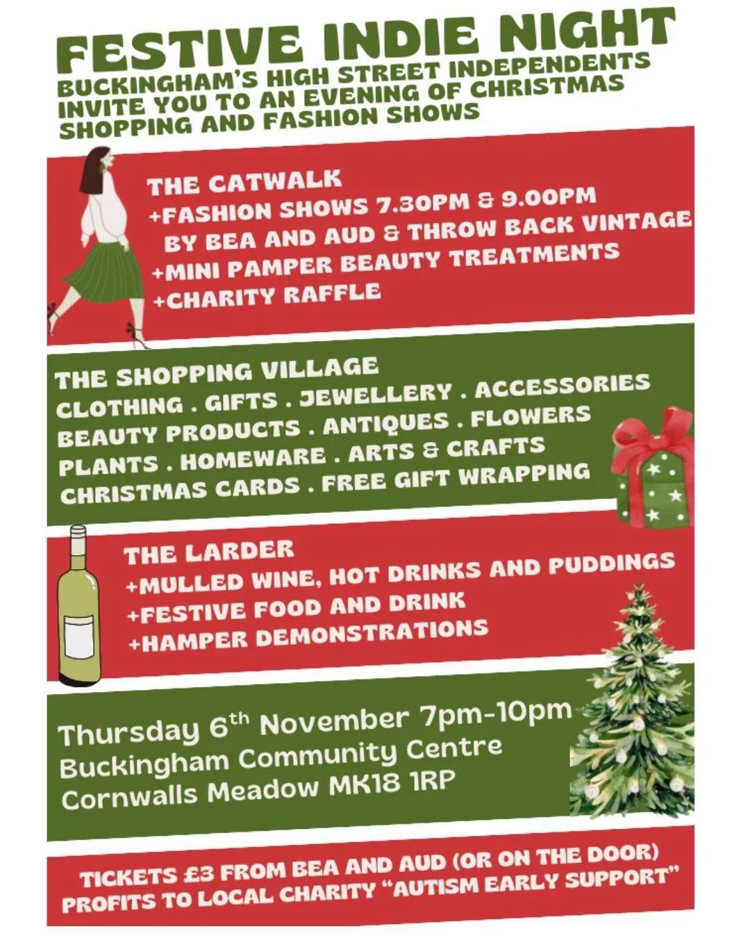 We are really excited for our Buckingham Independent Christmas event tomorrow night! 
With 2 catwalks from myself and Throw Back along with our stalls there with be stalls selling homeware, gifting, flowers, food and drink and lots more too!
Tickets 