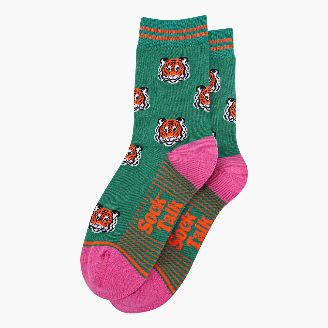 Tiger Faces Bamboo Socks in Green2.png