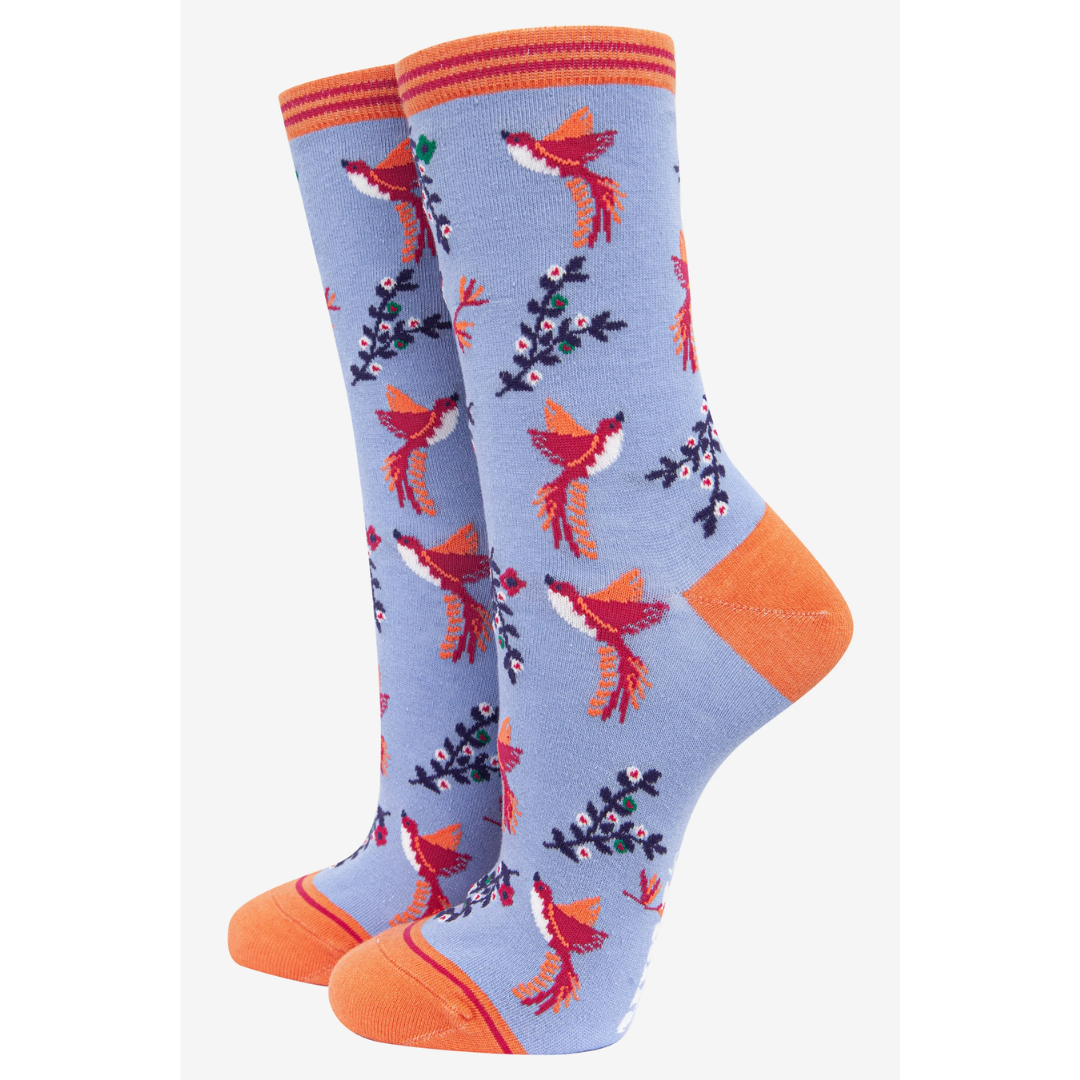 Women's Bamboo Socks - Blue, Hummingbird.png