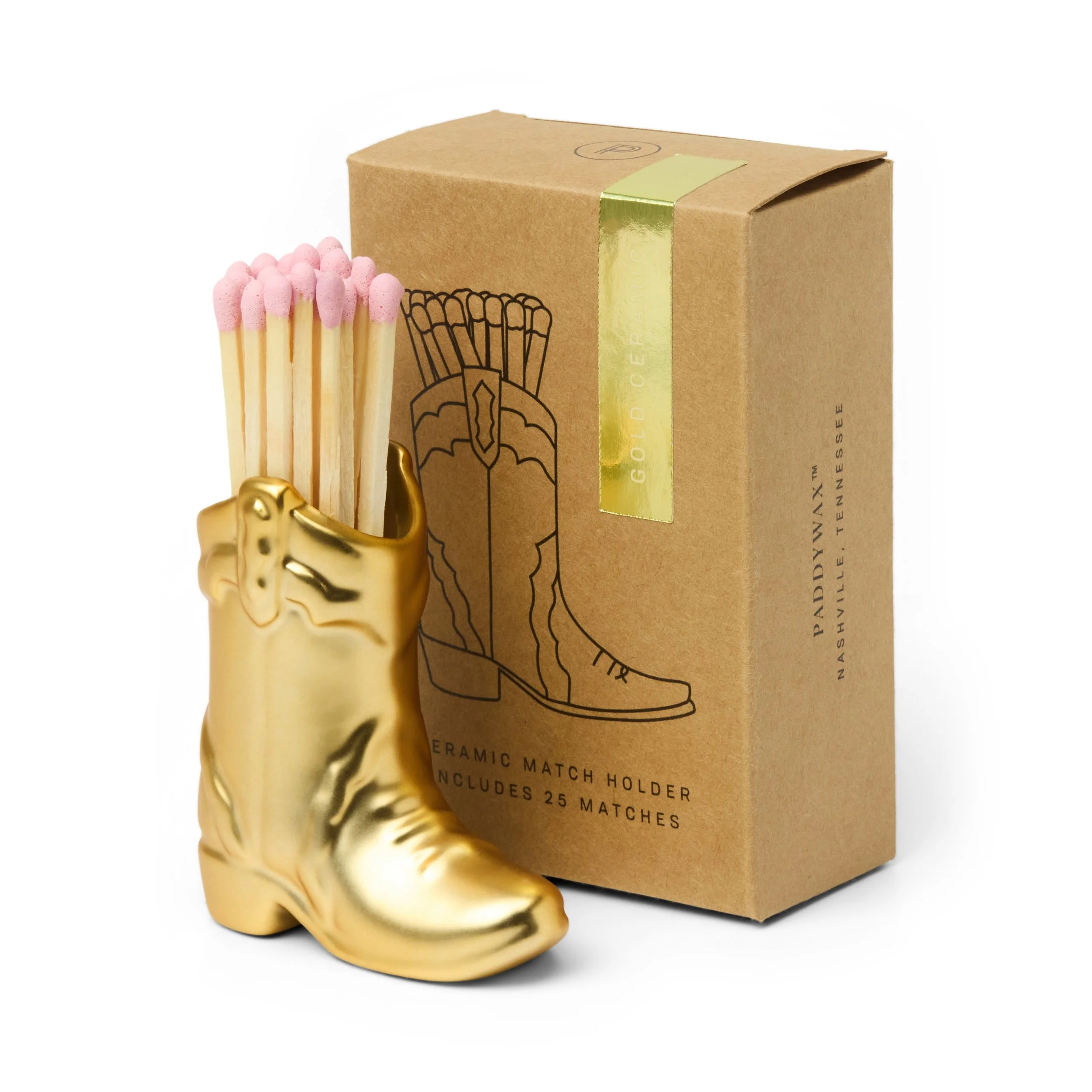Gold Metallic Finish Vintage Boot Boxed Matches3.jpg