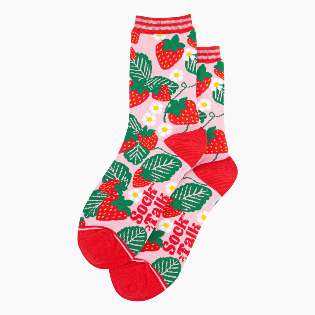 Women's Bamboo Socks - Pink, Strawberries2.png