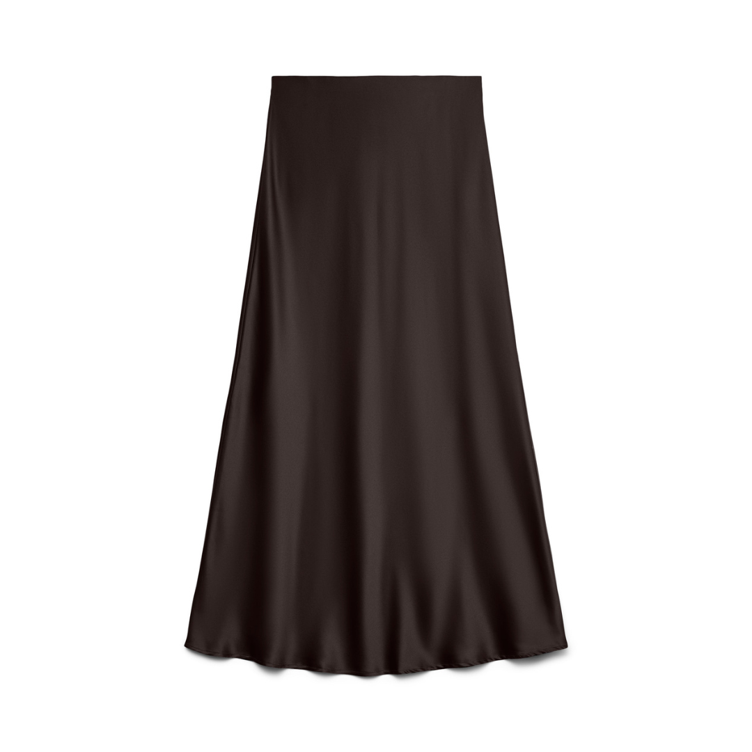 Vero Moda Merle Satin Maxi Skirt in Chocolate Torte