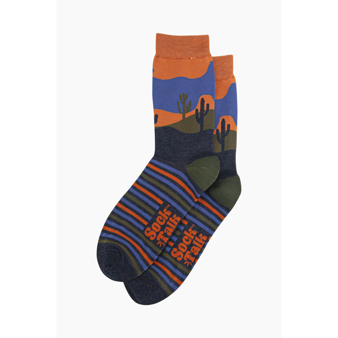 Men's Bamboo Socks - Navy Blue, Desert Landscape Stripe2.png