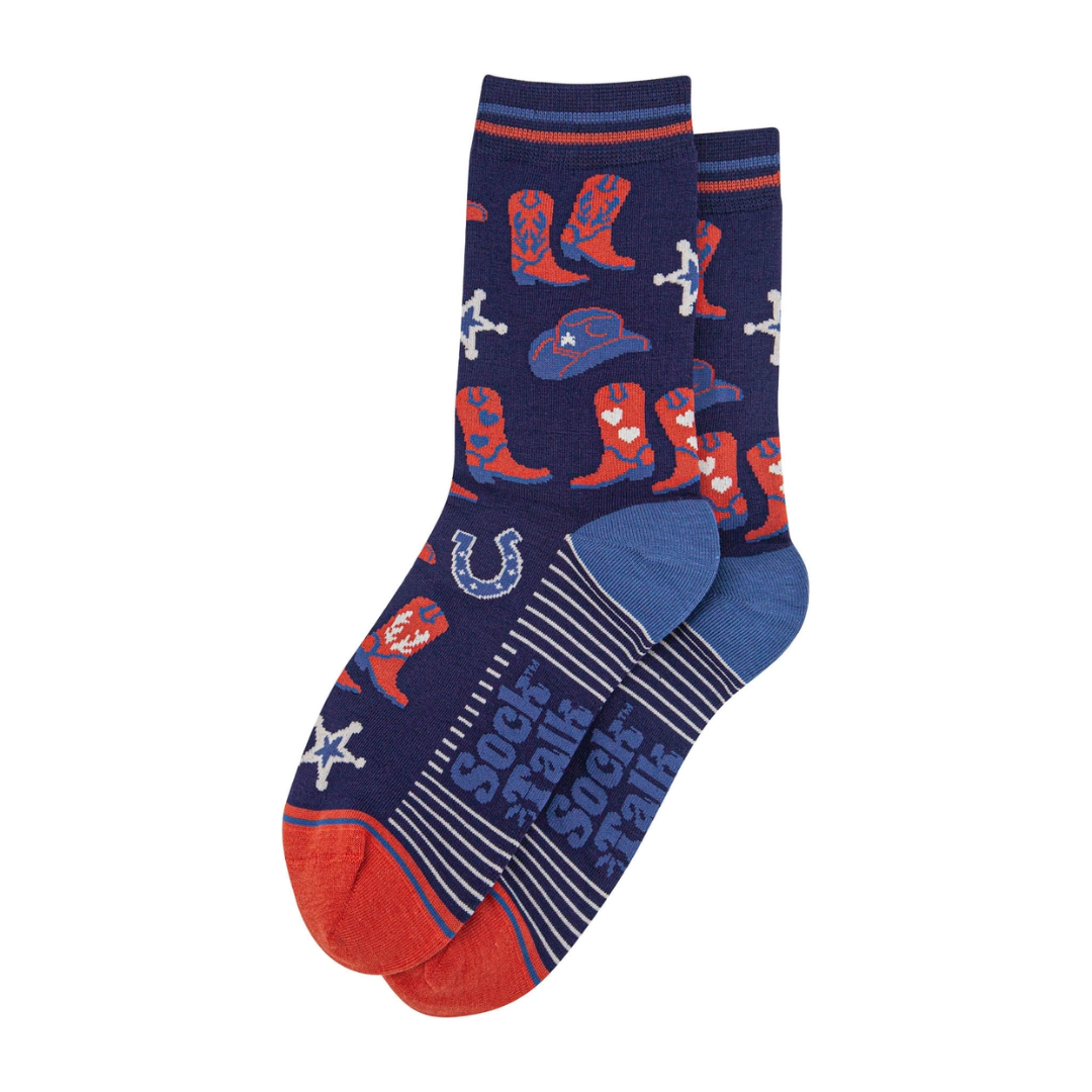 Women's Bamboo Socks - Navy Denim Blue, Cowboy Boots Hat2.png