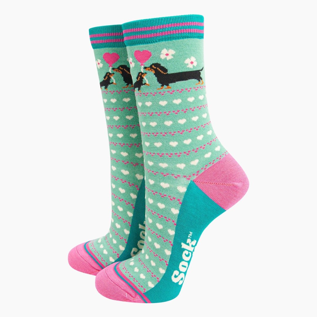 Women's Bamboo Socks - Mint, Sausage Dog & Puppy.png
