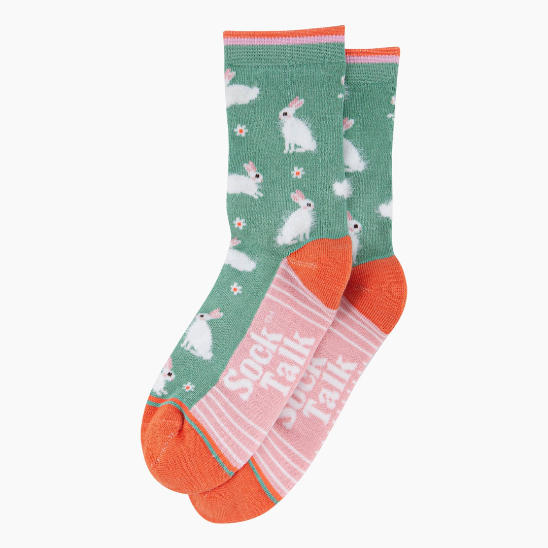 Bunny Rabbit Floral Fluffy Bamboo Socks in Green2.png