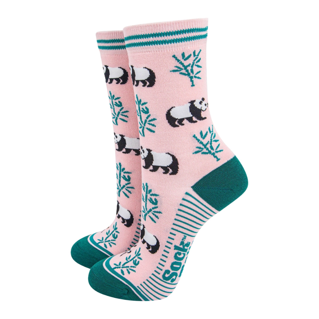 Women's Bamboo Socks - Light Pink Green, Panda.png