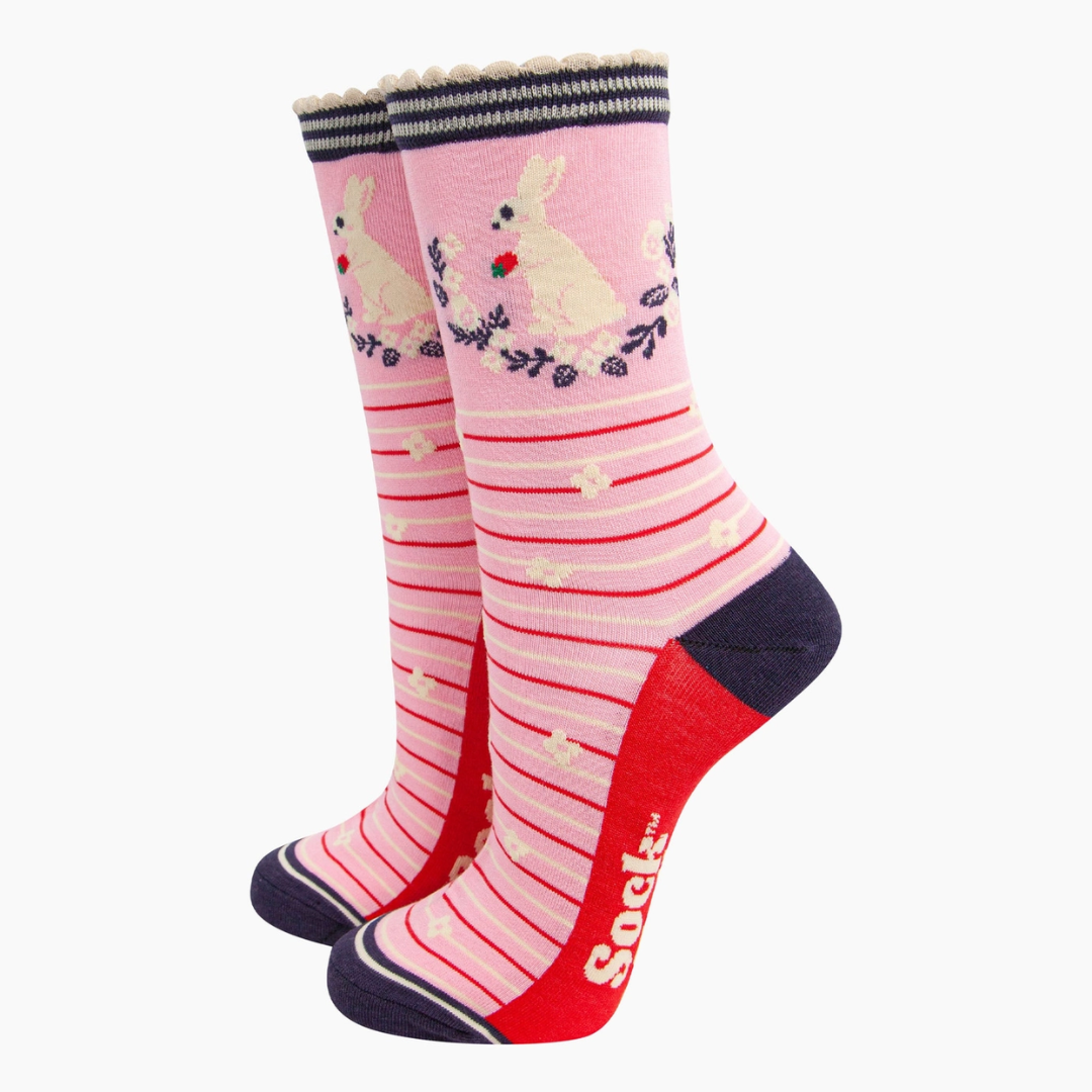 Women's Bamboo Socks - Pink, Rabbit Wreath and Strawberry.png