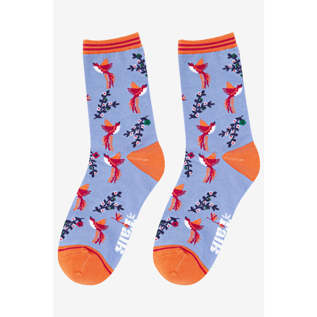Women's Bamboo Socks - Blue, Hummingbird2.png