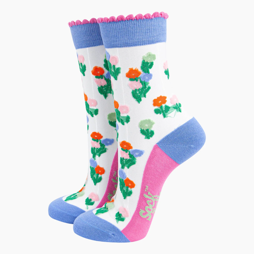 Floral Posy Combed Cotton Sheer Pop Socks in Blue.png