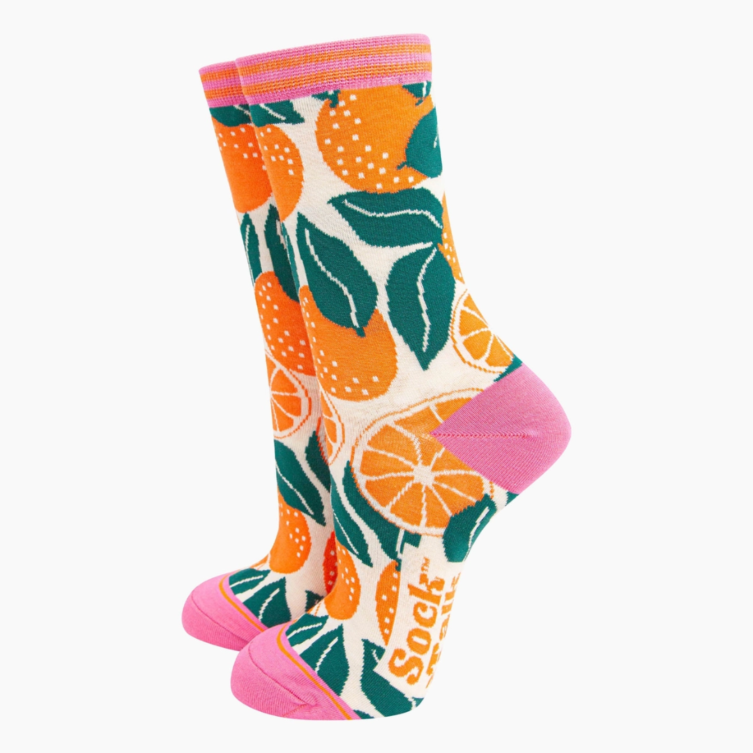 Women's Bamboo Socks - Cream, Orange Tree.png