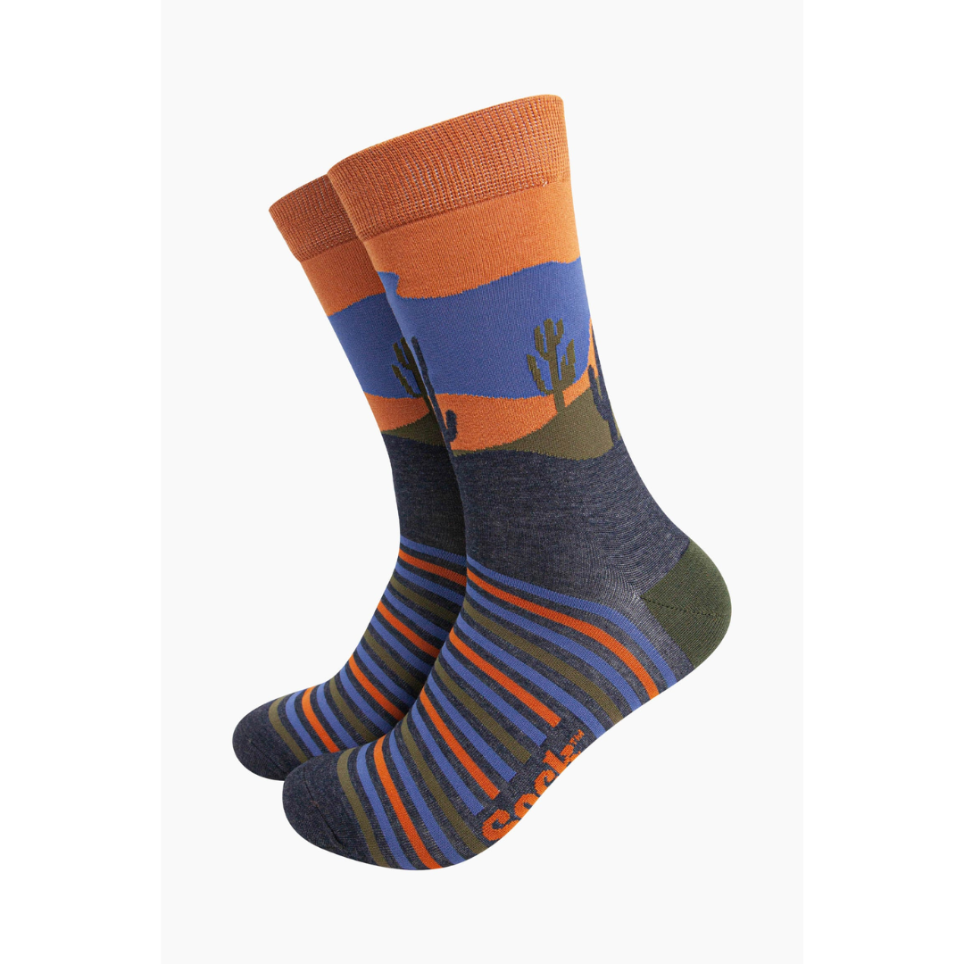 Men's Bamboo Socks - Navy Blue, Desert Landscape Stripe.png