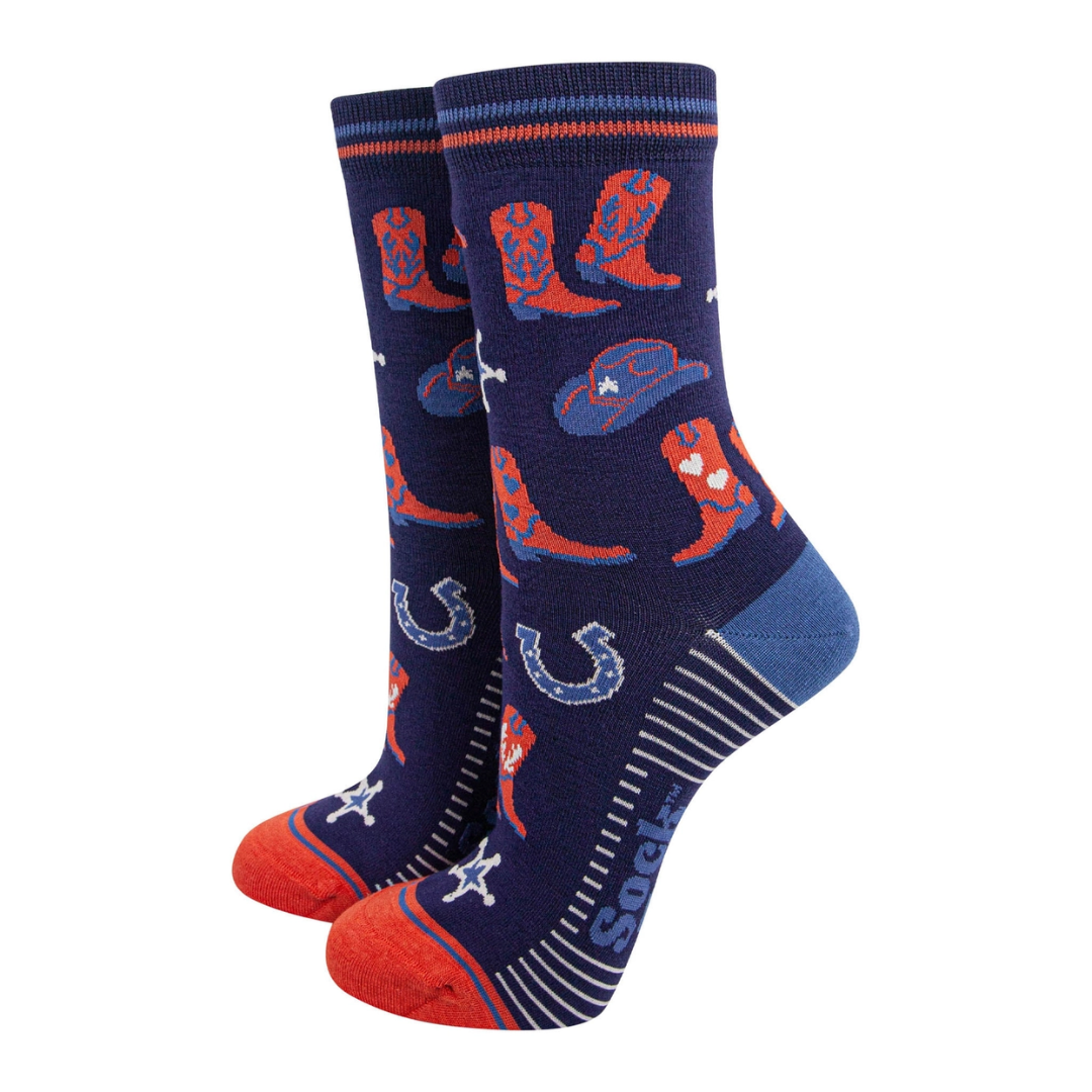 Women's Bamboo Socks - Navy Denim Blue, Cowboy Boots Hat.png
