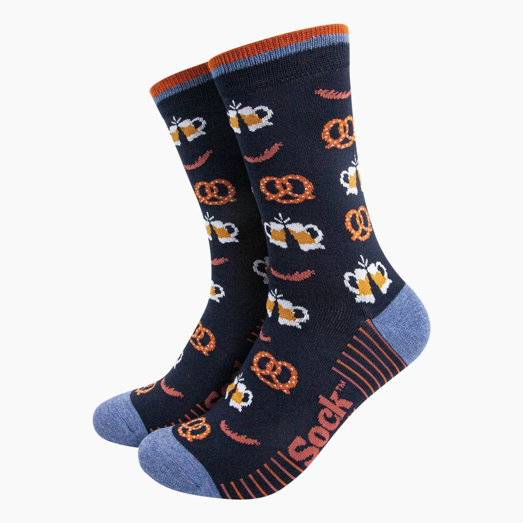 Oktoberfest Beers Bamboo Socks in Navy Blue.png