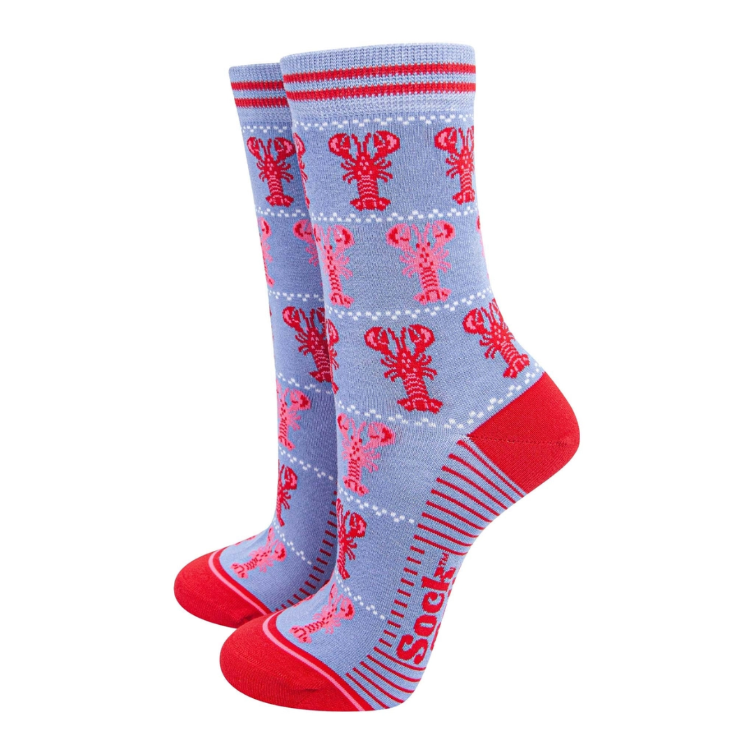 Women's Bamboo Socks - Light Blue Red, Lobsters.png
