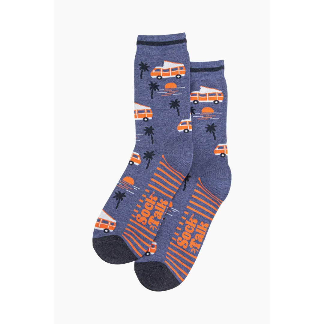 Men's Bamboo Socks - Denim Blue, Campervan Beach2.png