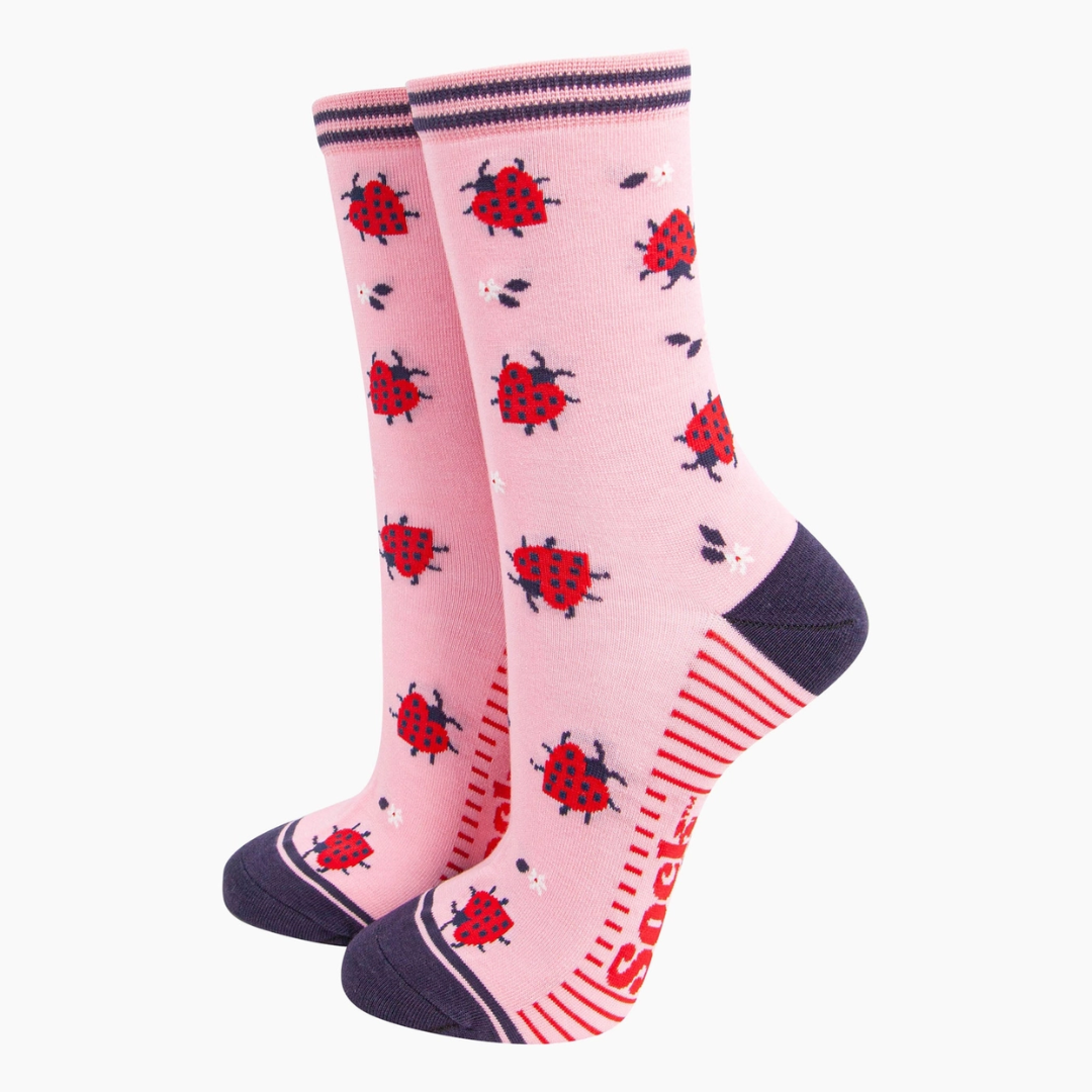 Women's Bamboo Socks - Pink, Ladybird.png