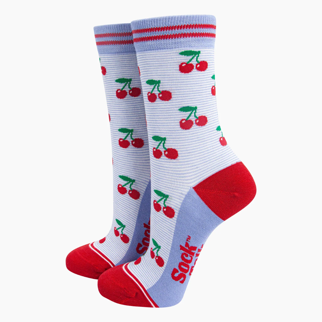 Cherry Striped Bamboo Socks in Blue.png