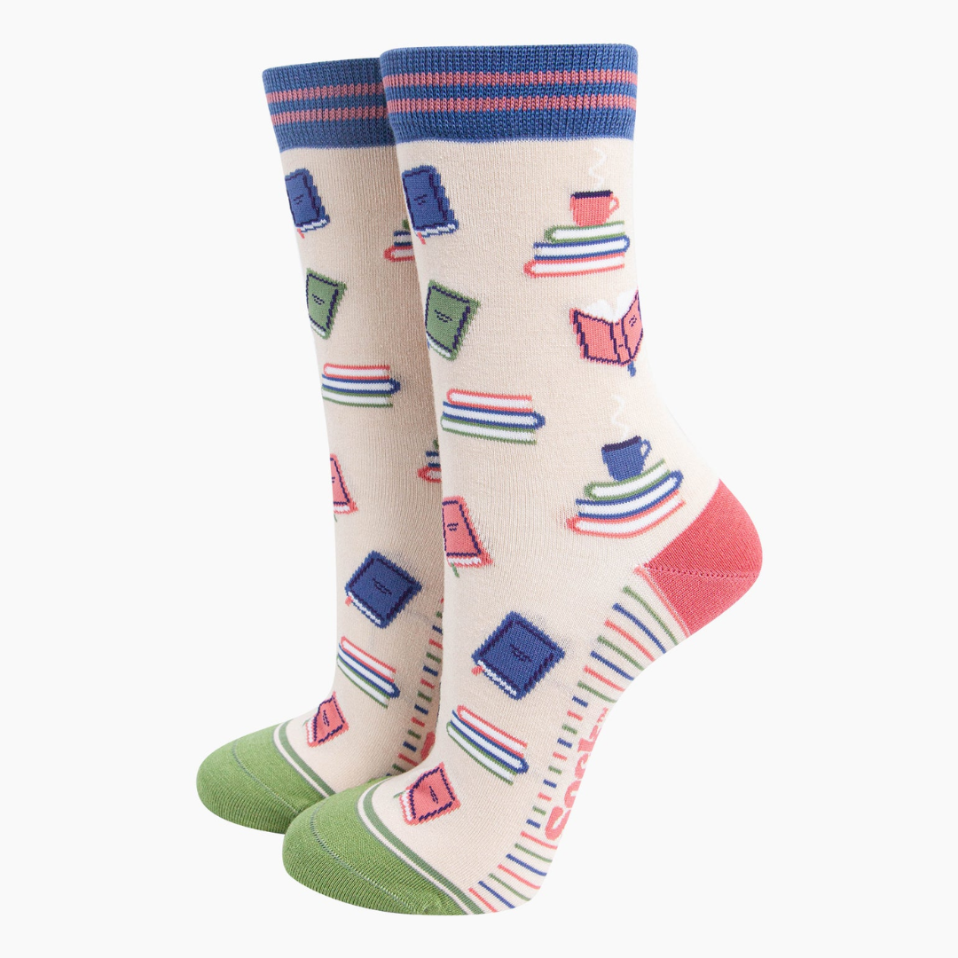 Book Lover Bamboo Socks in Cream.png