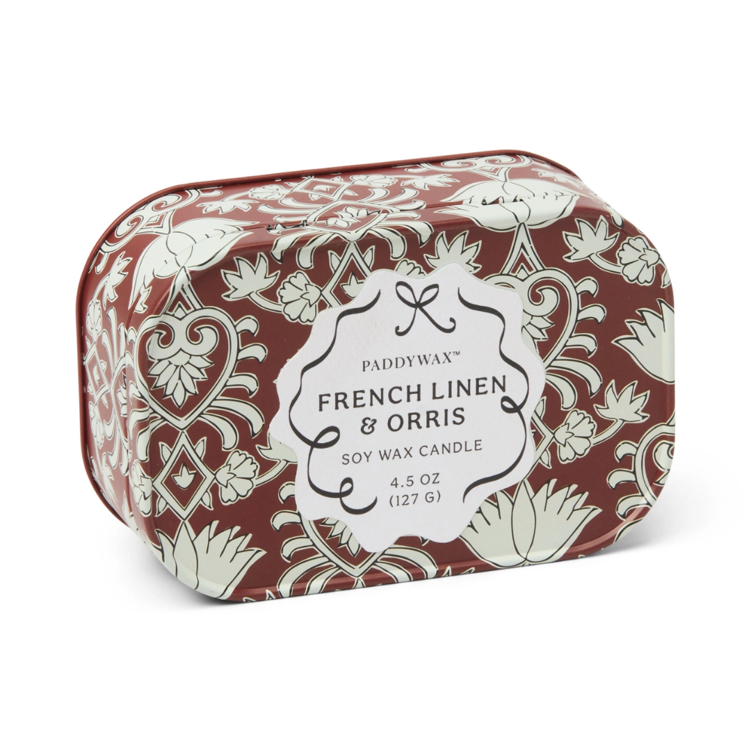 Cherie Printed Tin Candle - Crimson & Cream - French Linen & Orris.png
