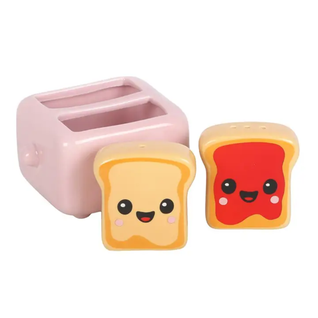 Kawaii Toast Salt and Pepper Shakers in Toaster Holder2.png
