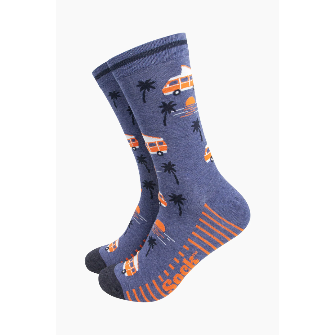 Men's Bamboo Socks - Denim Blue, Campervan Beach.png