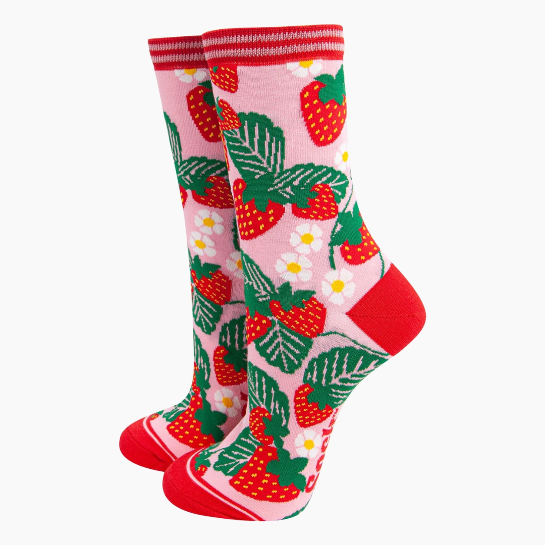 Women's Bamboo Socks - Pink, Strawberries.png