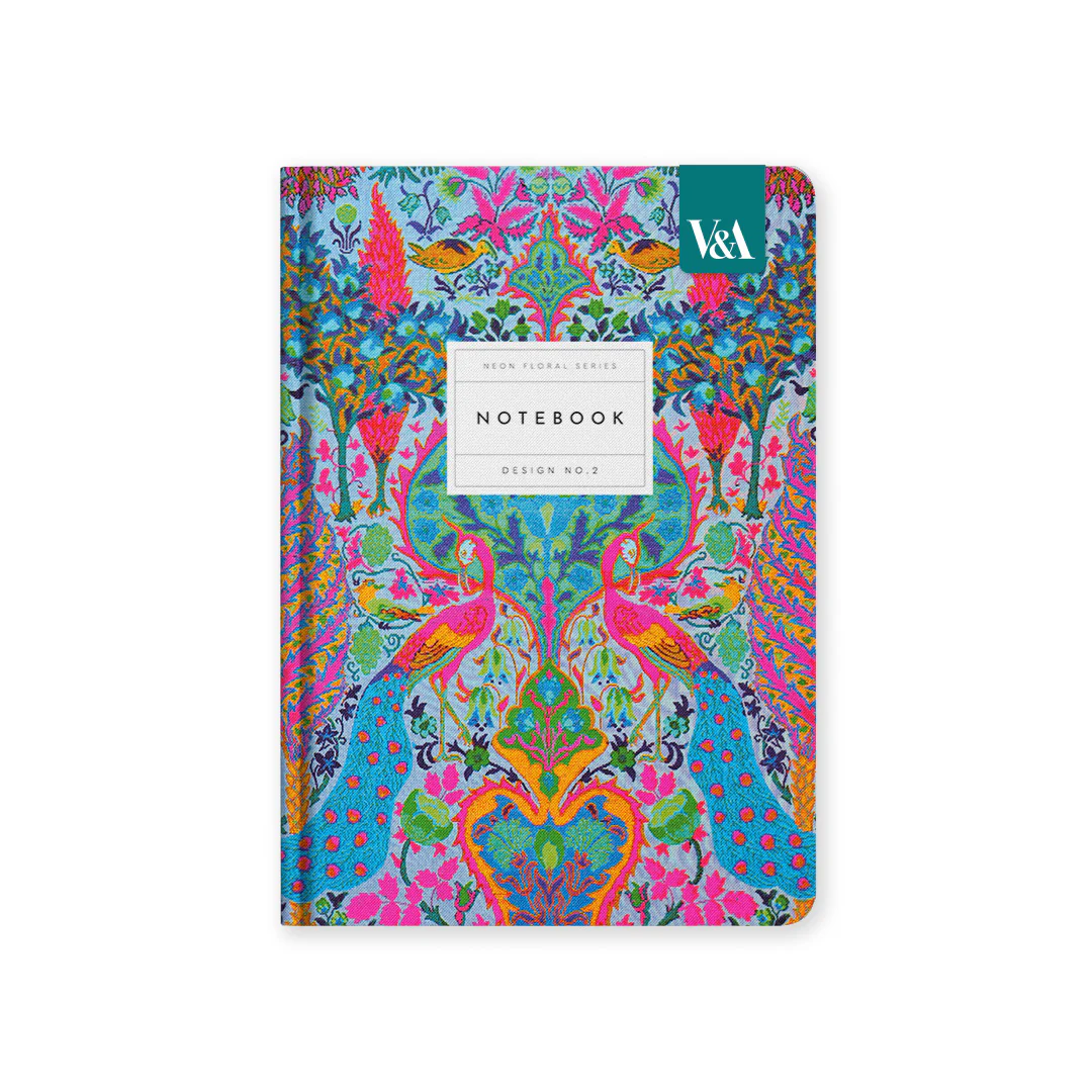 Neon Floral Turquoise Peacock Hardback Notebook (A5) (12839).png