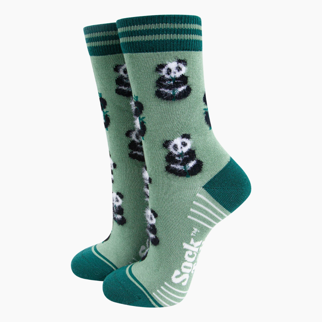 Panda Fluffy Bamboo Socks in Green.png
