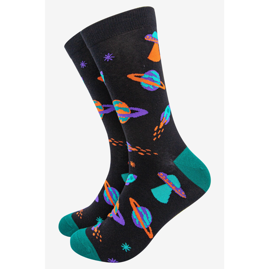 Men's Bamboo Socks - Black , Space Invasion.png