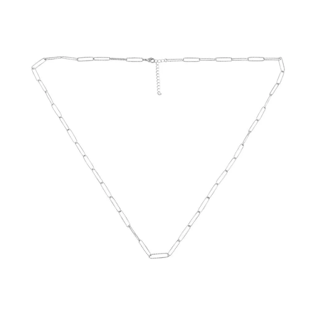 White Leaf Textured Fine Links Long Necklace in Silver