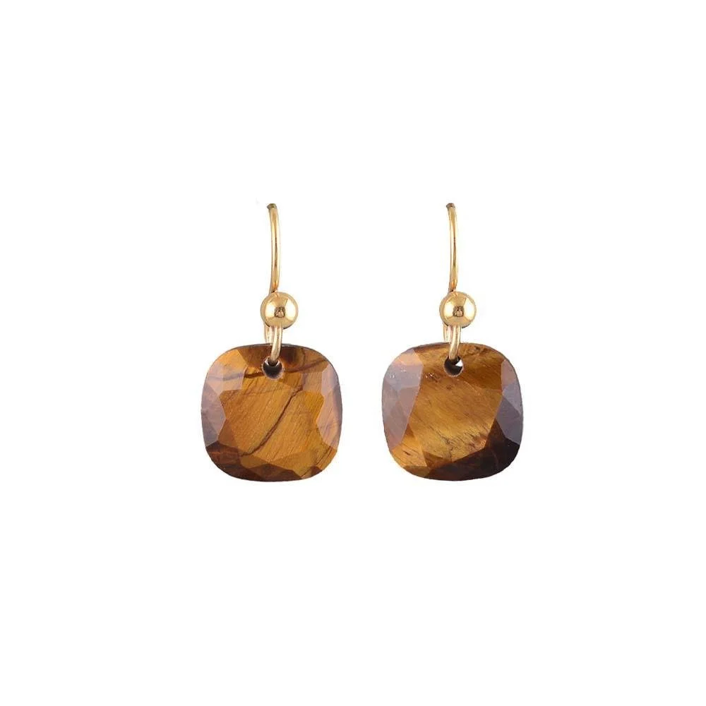 White Leaf Faceted Natural Stone Earring in Tiger Eye