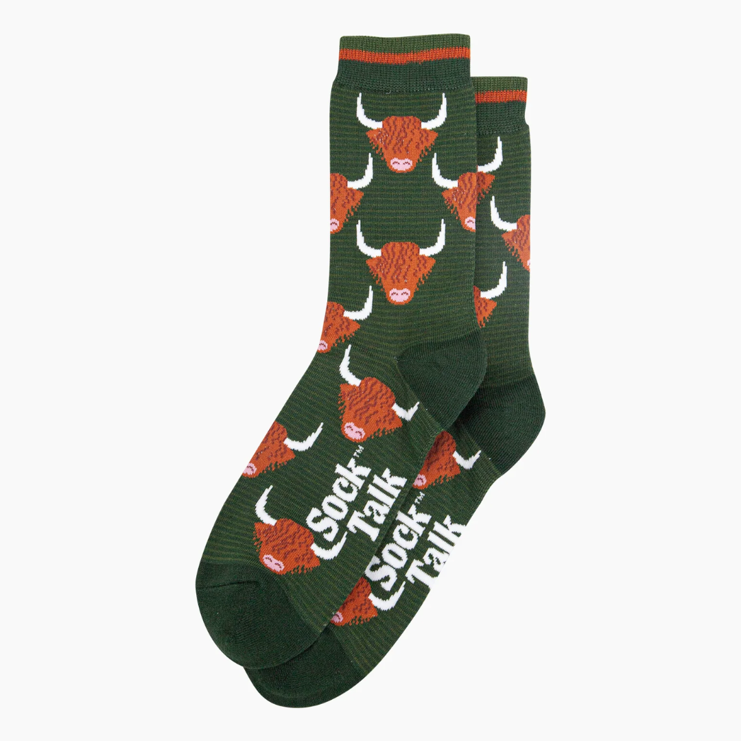 Highland Cow Bamboo Socks in Forest Green2.png