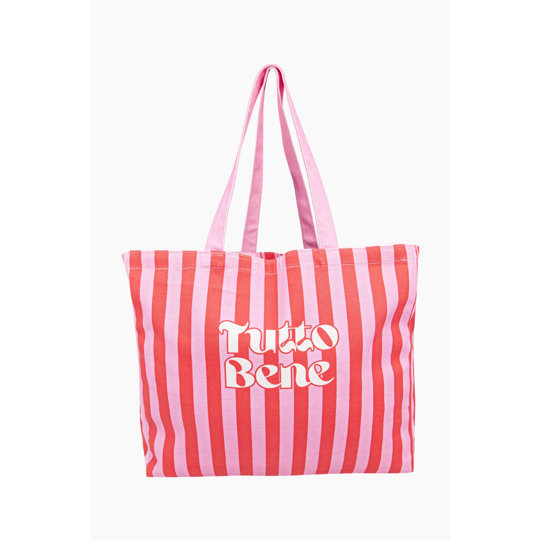 Tutto Bene Striped Canvas Tote Bag in Pink.png
