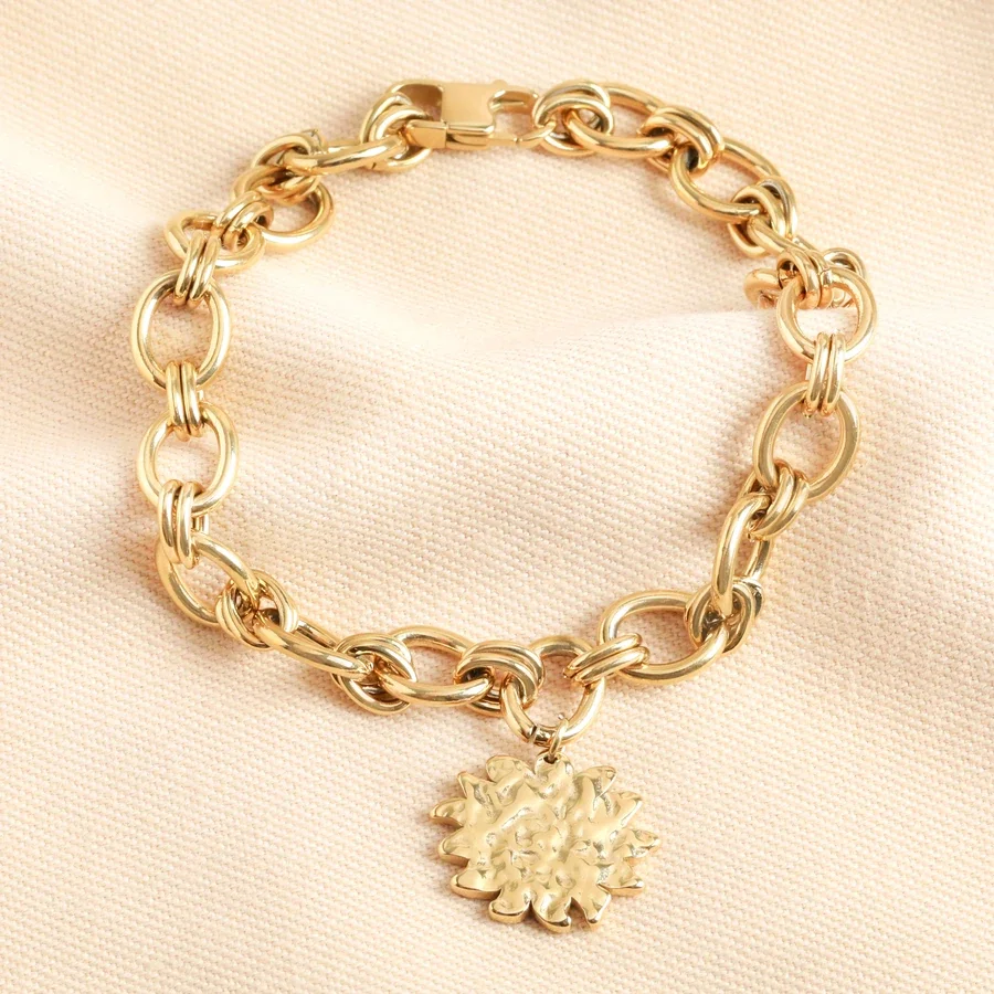 Lisa Angel Hammered Sun Charm Chain Bracelet
